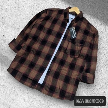 Kemeja Flanel Motif Kuning Garis Hitam M L Xl Flanel Unisex Lengan Panjang