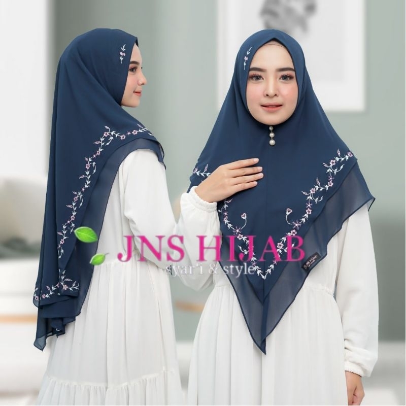 Hijab Almeera Bordir Jilbab Ceruty 2 Layer Bordir Khimar Bordir Size Standar By Jns Hijab