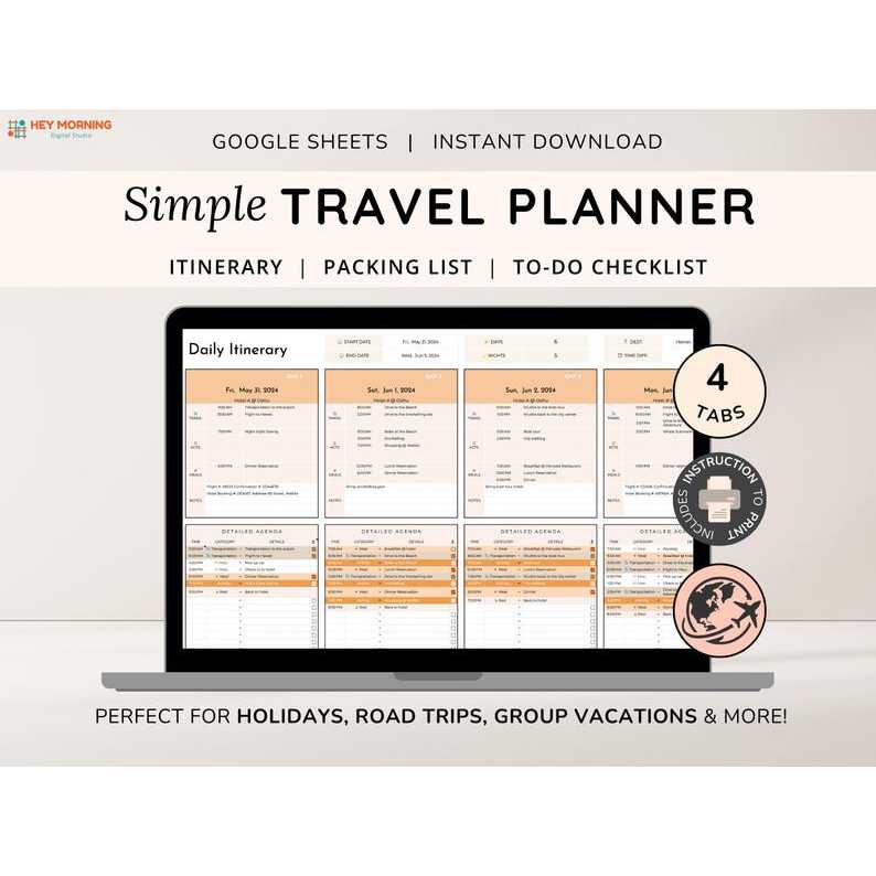 Jual Simple Travel Planner Google Sheets Travel Itinerary Spreadsheet ...