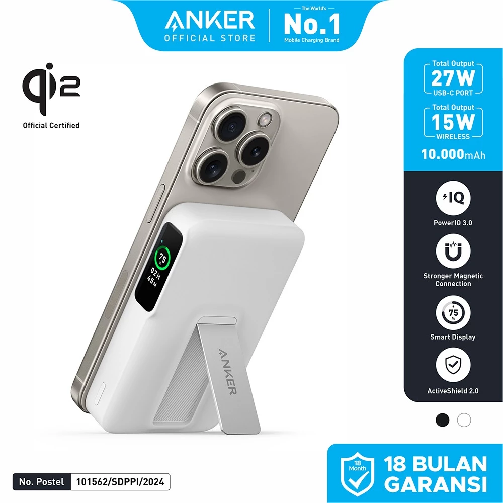 Powerbank Anker Maggo 10000 mAh Wireless MagSafe Magnetic Qi2 15W stand TYPE C PD - A1654