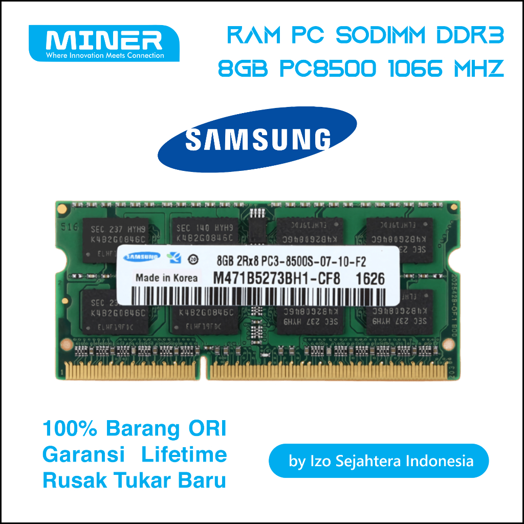 Memory RAM Laptop SODIMM DDR3 PC8500 8GB 1066Mhz