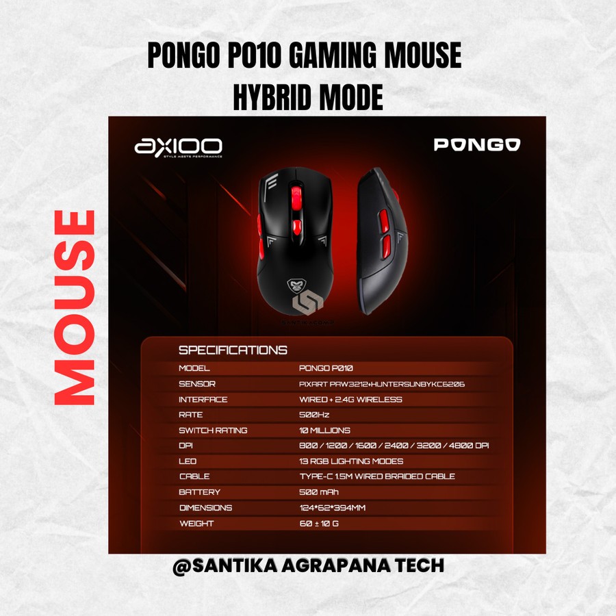 Jual Axioo Pongo P010 Gaming Mouse Hybrid Mode Wireless 2.4Ghz dan Type ...
