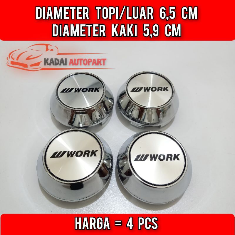 Jual Dop roda tutup velg racing variasi Work kerucut chrome 6,5 cm ...