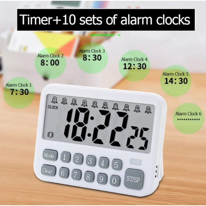 Jual Timer Dapur , 10 Alarm , Jam , Getar Silent Alarm Masak Dgn 10 ...