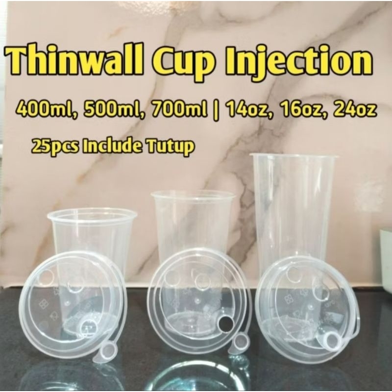 Jual Cup injection / gelas plastik bening tebal + tutup ukuran 400ml ...
