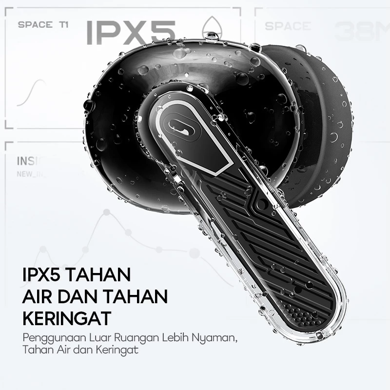 VIVAN TWS Space T1 | ANC Active Noise Cancelling | IPX5 | Bluetooth 5.4 | Low Latency - Garansi 1 Th