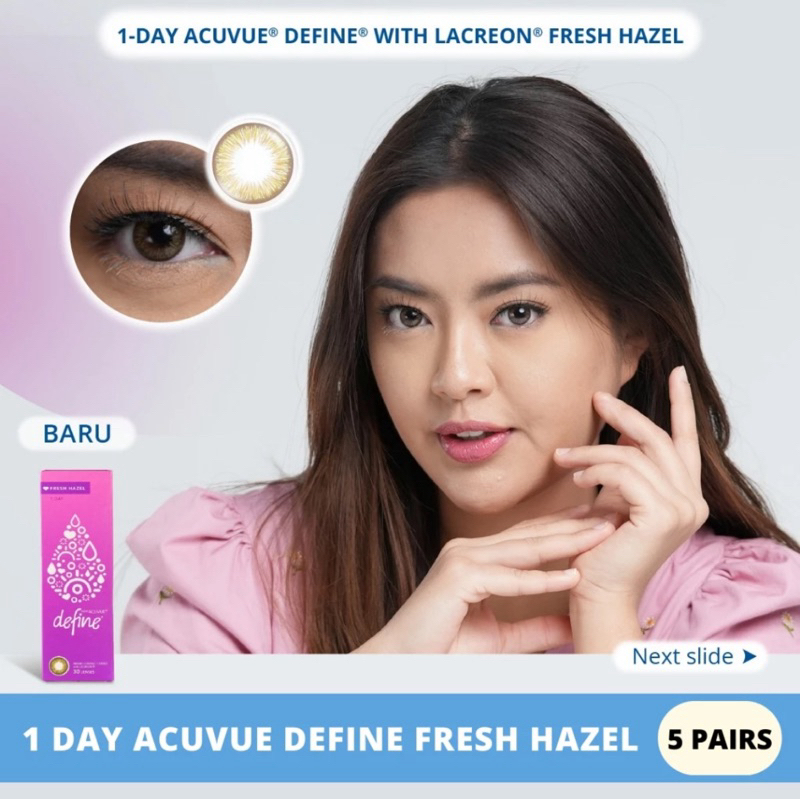 Jual Softlens Acuvue Define Fresh Hazel 1Day 10pcs / Softlens Warna