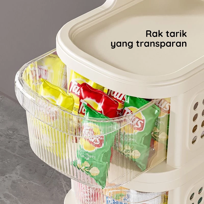 Gambar 5 Rak Susun Serbaguna 4 Tingkat Roda 360° Laci Tertutup Anti Debu