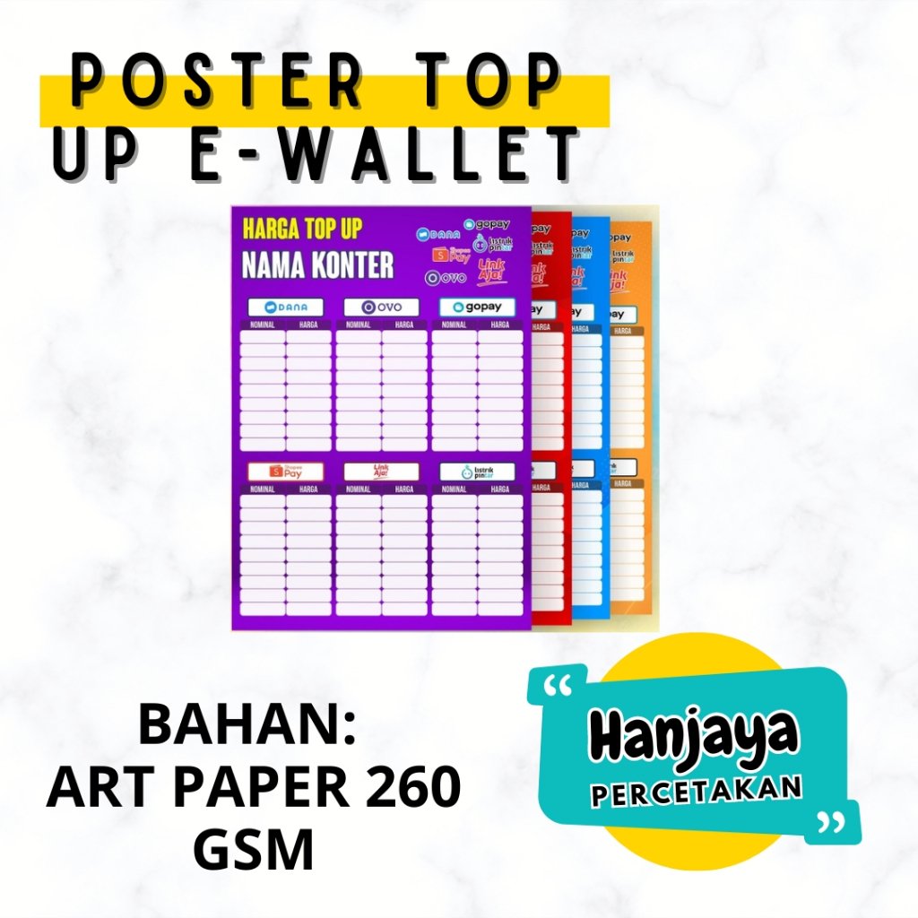 Jual HANJAYA PERCETAKAN - POSTER DAFTAR TOP UP GAME | POSTER TOKO ...