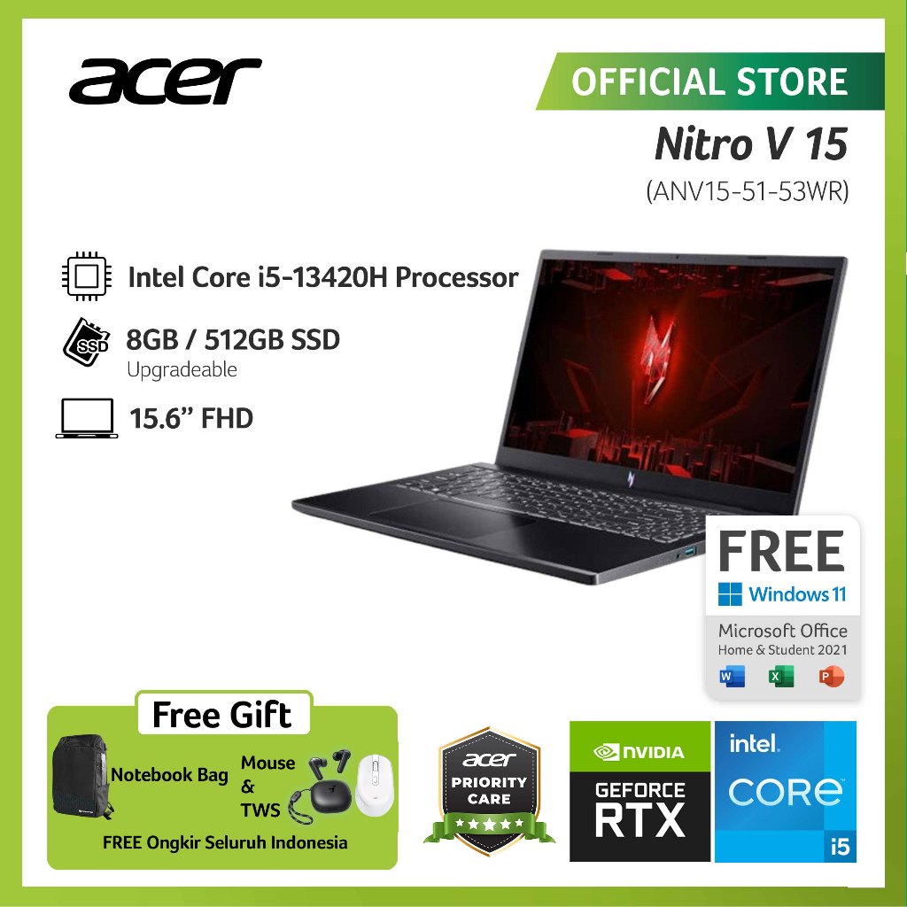 Jual (FREE BODY SPRAY HMNS, TWS & MOUSE) ACER LAPTOP GAMING NITRO V 15 ...