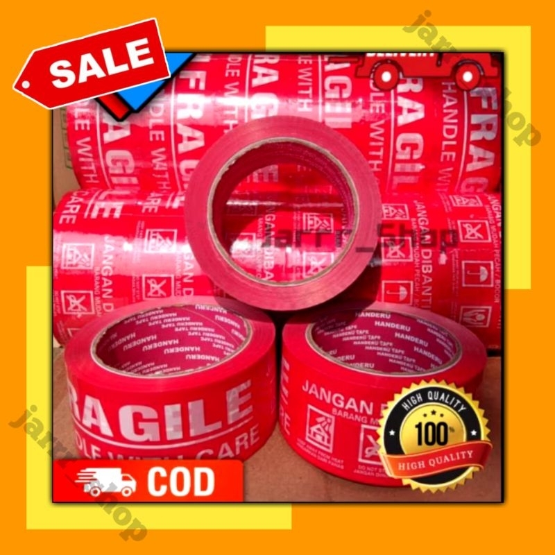 Jual LAKBAN FRAGILE MERAH 2 INCH 48MM × 100 YARD HANDERU TAPE JANGAN DI ...