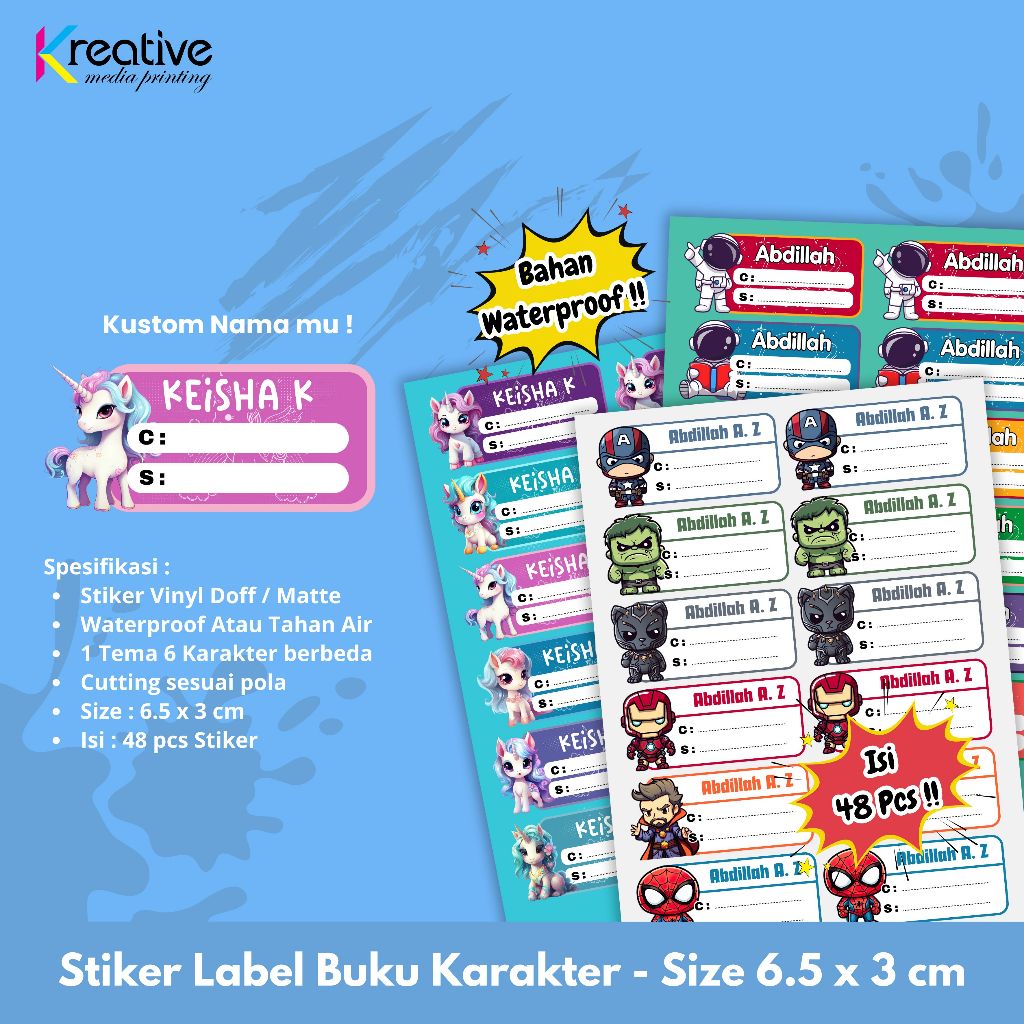 Jual Stiker Label Buku Karakter - Size 6.5 x 3 cm (1 pack = 48 pcs ...