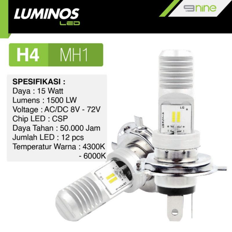 Jual NINE LUMINOS LED MH1 H4 15 WATT CSP LAMPU UTAMA MOTOR 12 LED ...