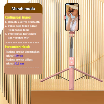 TR BISA 165CM Tongsis Tripod Lampu LED Gimbal Stabilizer Bluetooth Selfie Stick Remote With LED
