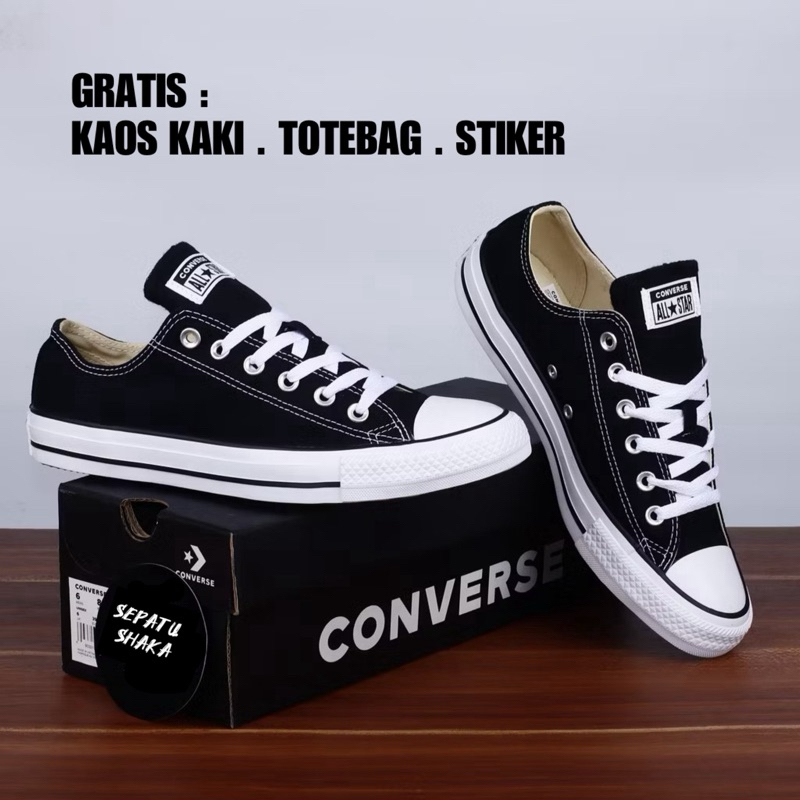 Sepatu Converse Chuck Taylor All Star Ox Black White Hitam Putih Classic  Low Sepatu Sekolah