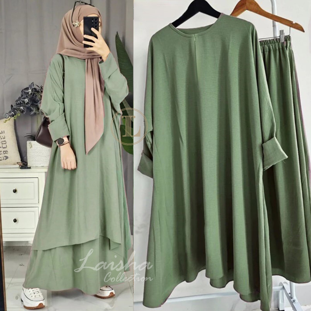 Jual (Bisa COD) Abaya Tunik Setelan atasan + Rok crinkle Airflow umroh ...