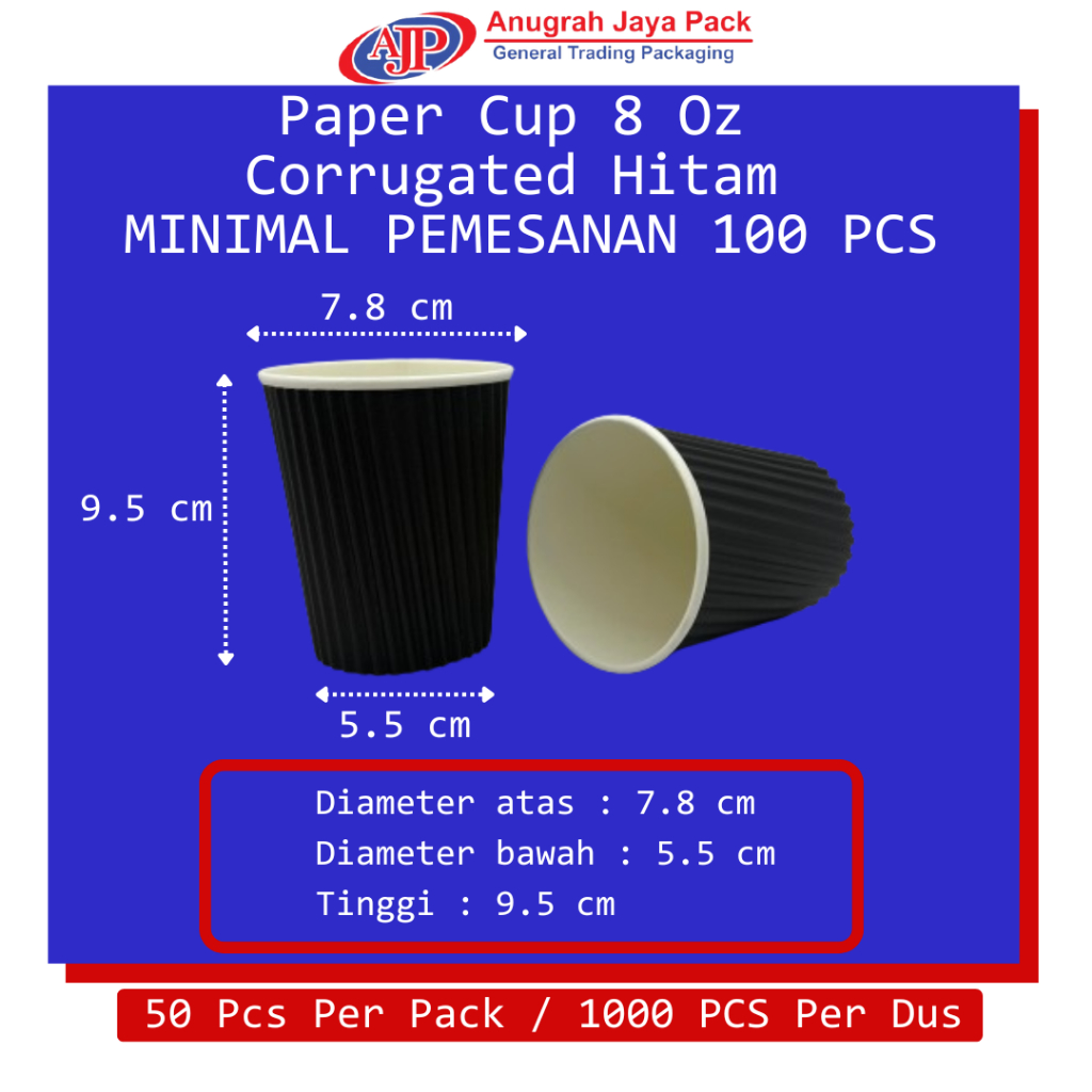 Jual Paper Cup Wall Barrier 8 Oz Hitam / Paper Cup Corrugated 8 Oz ...