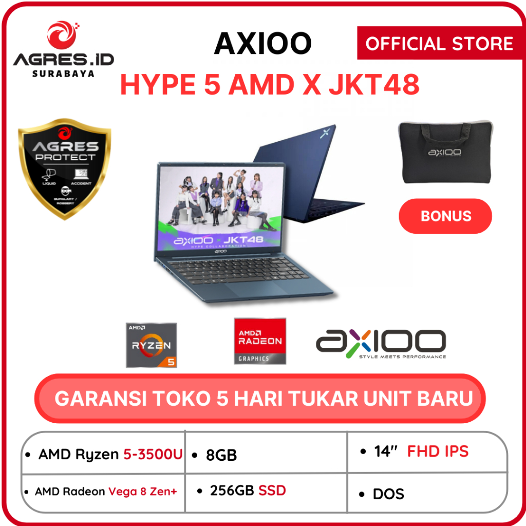 Jual AXIOO HYPE 5 AMD JKT48 X3 RYZEN 5 3500 8gb 256gb DOS 14.0FHD IPS ...