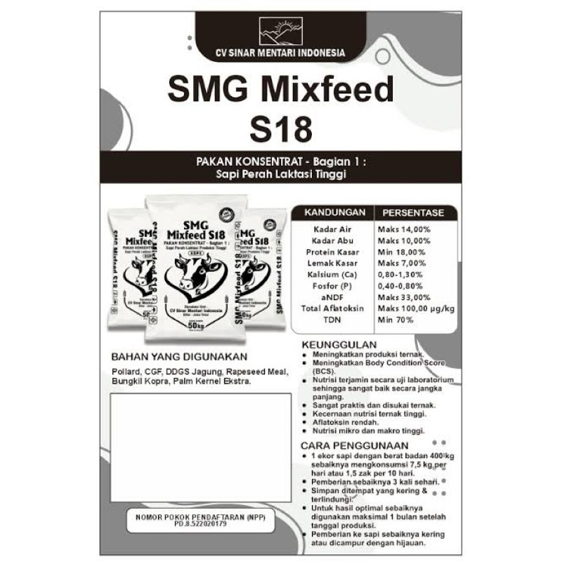 Jual SMG mixfeed S18 konsentrat sapi perah laktasi original | Shopee ...