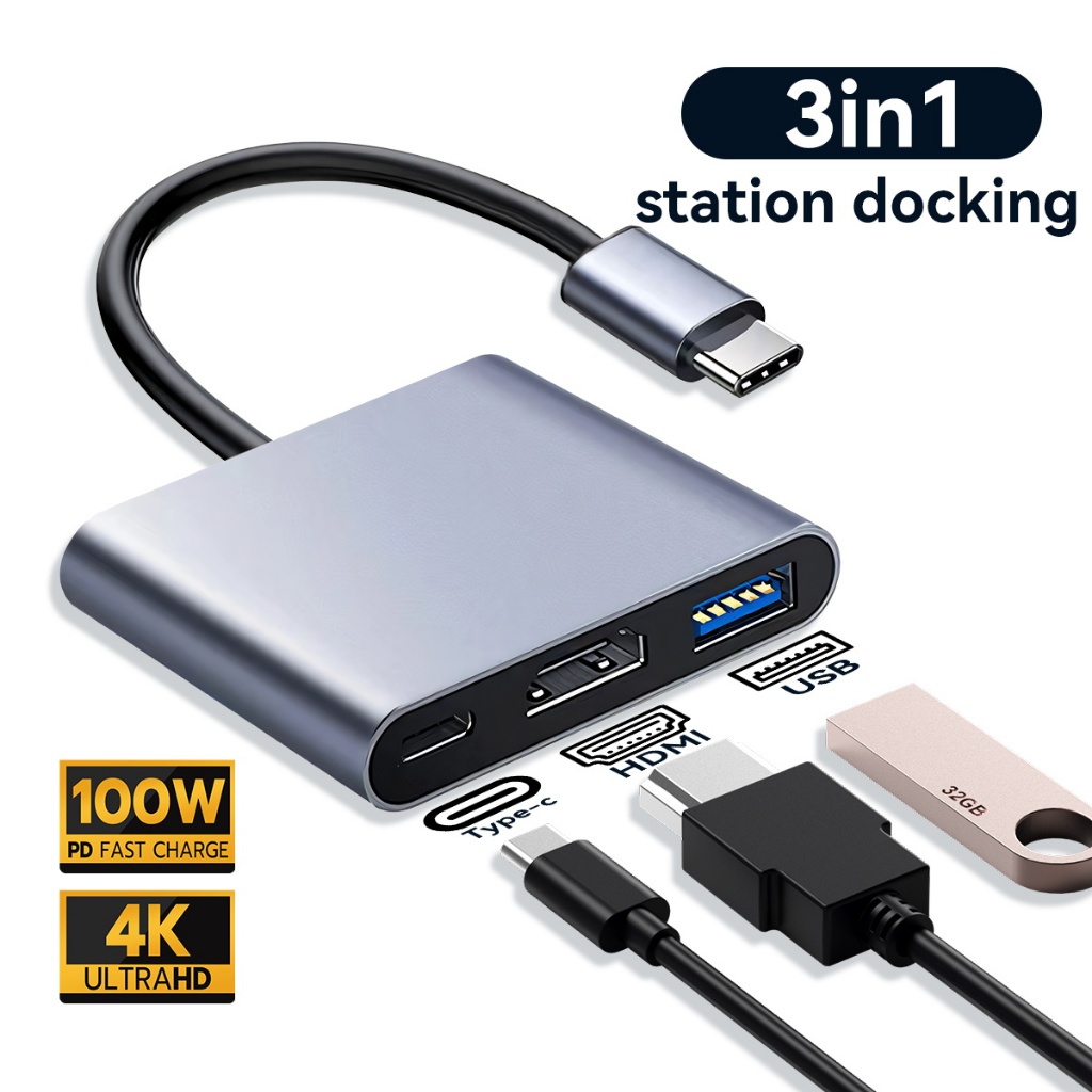 Jovitech DS05 Splitter 3in1 Converter Type C to HDMI 4K VGA 1080P USB C to  HDMI Adapter Type C OTG PD HUB Adapter