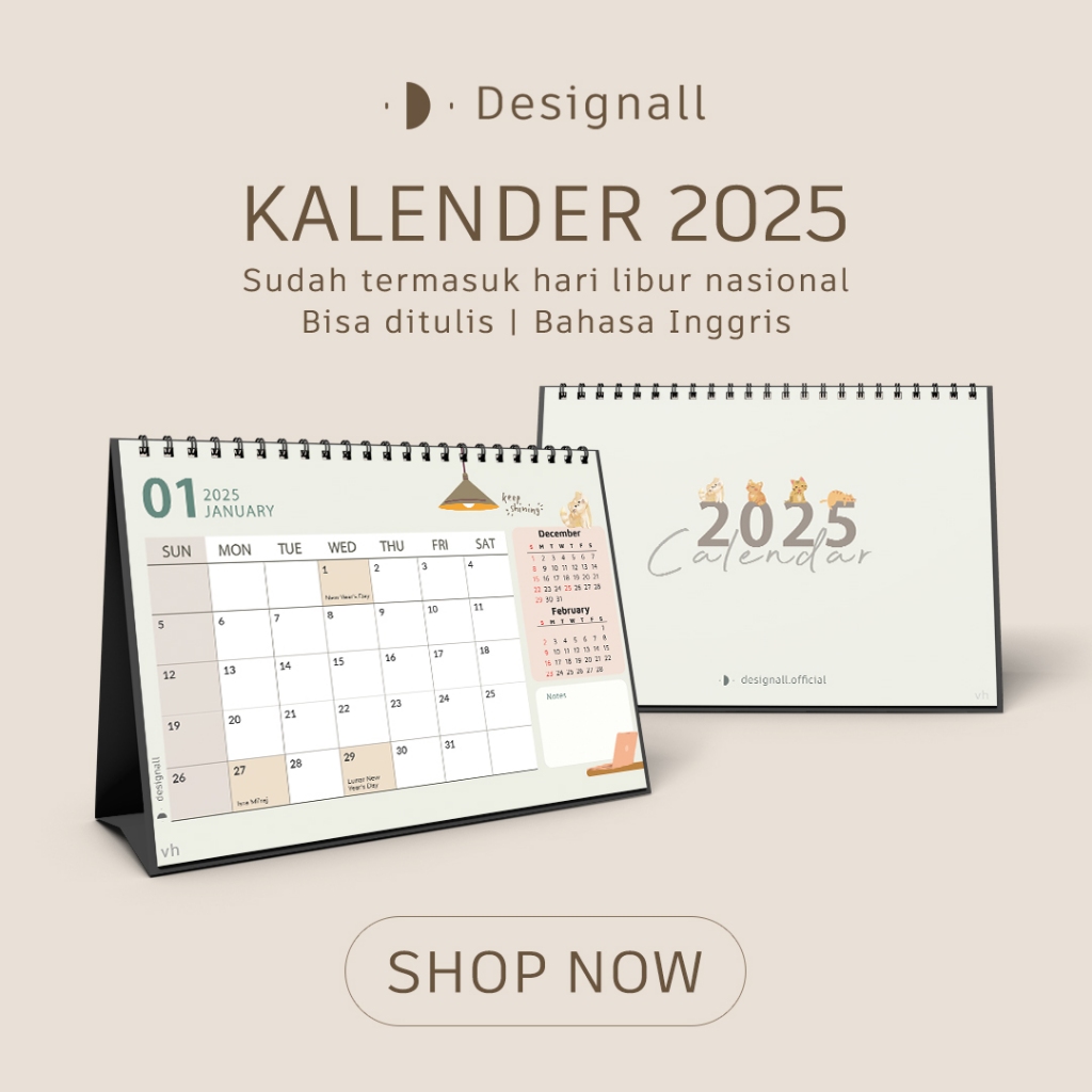 Jual Designall Kalender 2025 Aesthetic Meja / Kalender Duduk Spiral VH ...