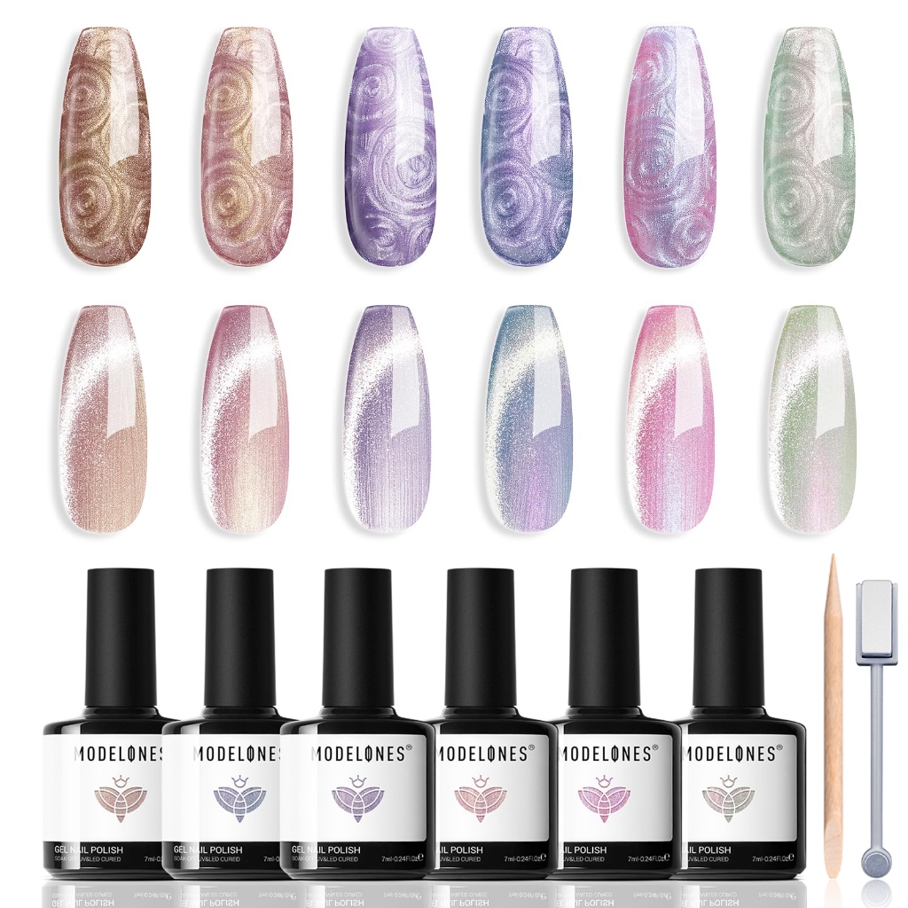 Jual Modelones Pearl Gel Nail Polish, 6 Colors Shimmer Cat Eye