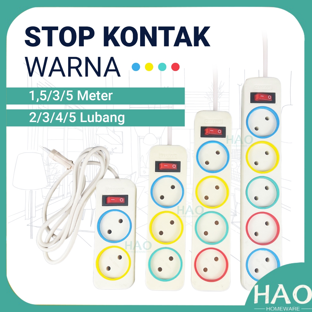 Jual Stop Kontak Gepeng ColorFull ON/OFF / Stop Kontak + Kabel 2/3/4/5 ...