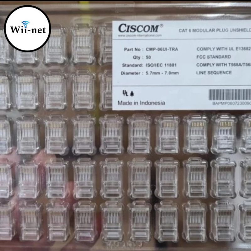 Jual CISCOM CMP-06UI-TRA Connector RJ45 Cat6 Cat6 UTP Isi 50pcs ...