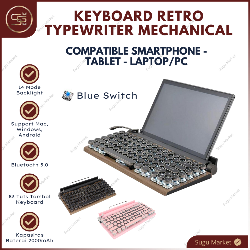 Jual Keyboard Retro Mechanical Typewriter Bluetooth 5.0 TW1867 ...