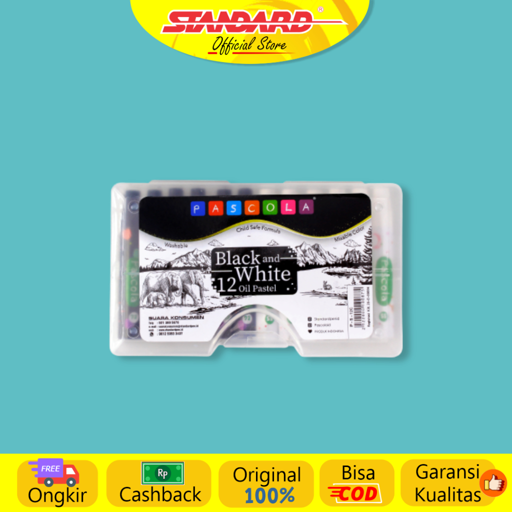 Standard - Pascola Oil Pastel Black & White 12  / Set ( Crayon / Pewarna / Coloring )