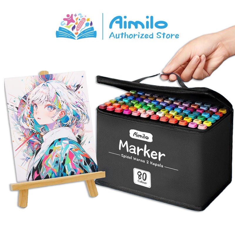 Jual Aimilo Spidol Warna Warni 1 Set Sketch Marker 2 Tip Touch Marker ...