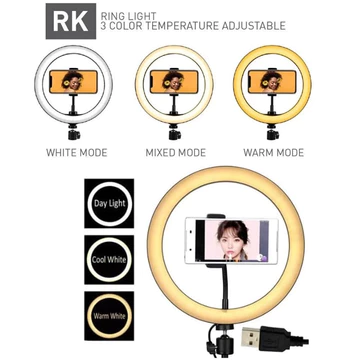 Aceh Lampu Tripod Ring Light LED 26Cm 10Inch Ringlight Selfie 3 Mode 26 Cm Live Streaming Vlog