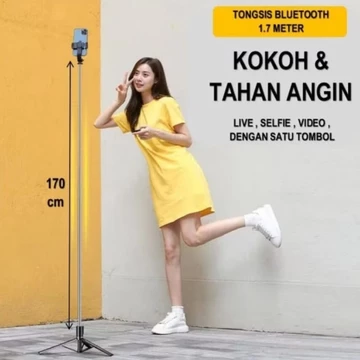 Tripod PX 3s Tinggi 170cm Wireless R1L Selfie Stick HP Lengkap Dengan Remot Bluetooth Dan Lampu