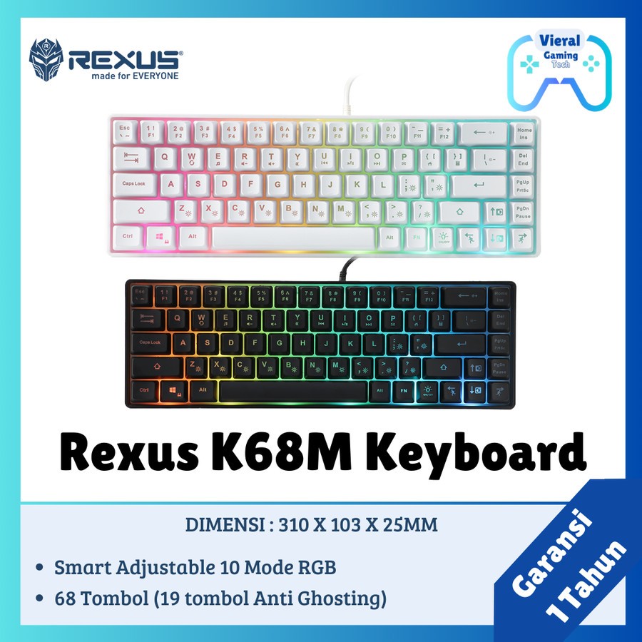 Jual Rexus Keyboard Gaming Mini Battlefire K68M | Shopee Indonesia