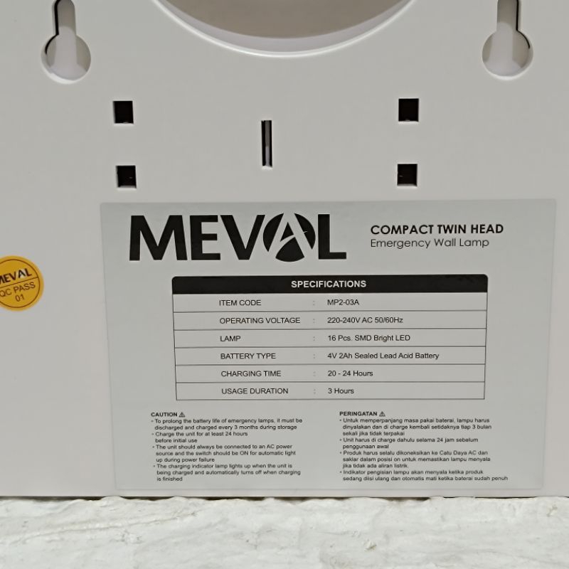 Jual MEVAL MP02-03A LAMPU EMERGENCY TWIN HEAD COMPACT EMERGENCY LAMP ...