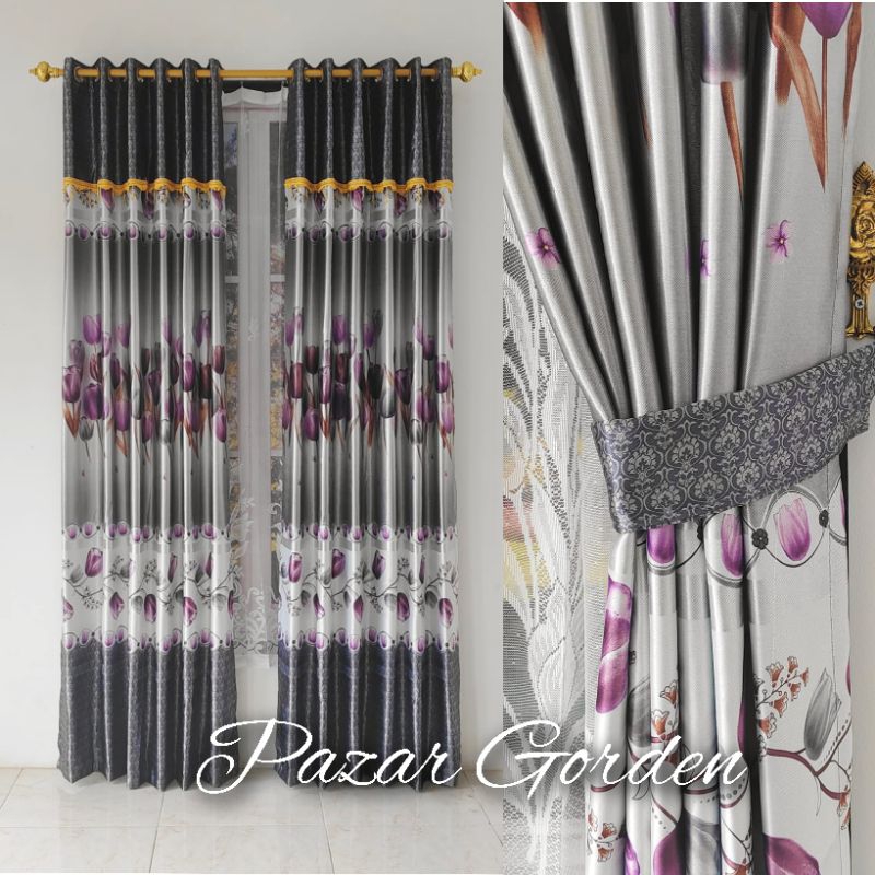 Jual Gorden Motip Bunga Tulip Model Poni Tempel Tirai Jendela Dan Pintu ...
