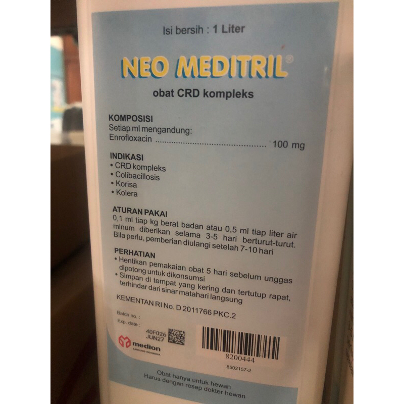 Jual NEO MEDITRIL 1 liter medion obat CRD kompleks | Shopee Indonesia