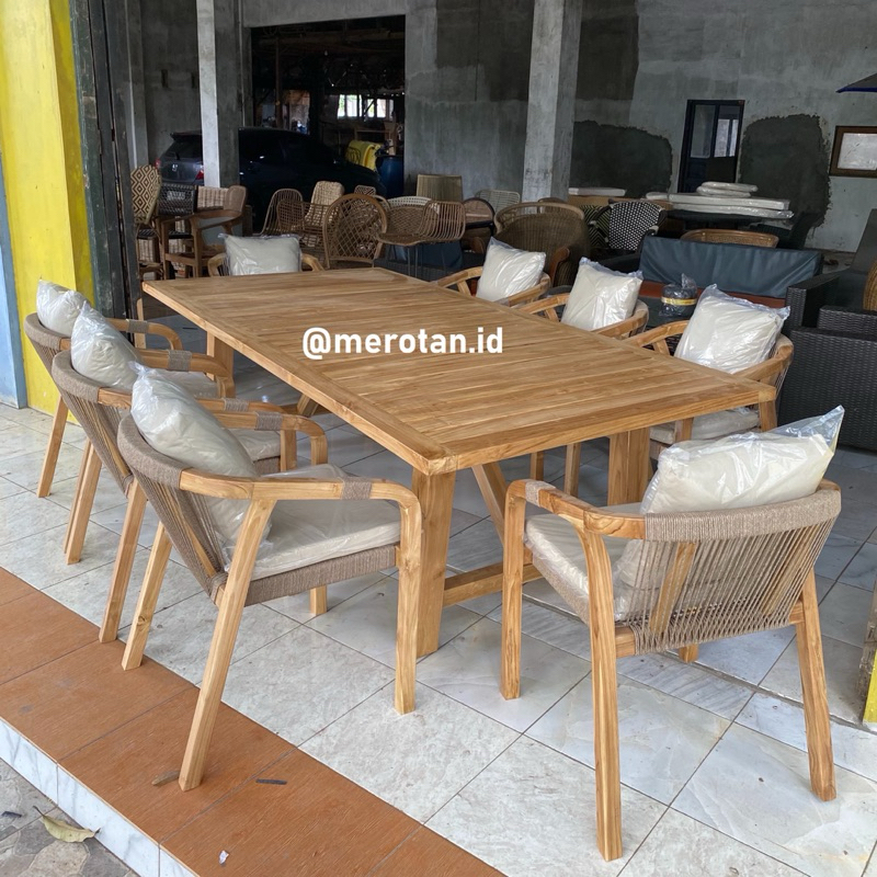 Jual Set Kursi Makan Jati Anyaman Tali Rope / Set Meja Makan Outdoor ...