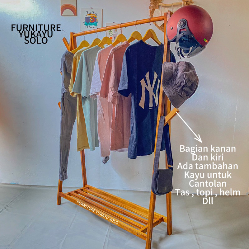 Jual GANTUNGAN BAJU DENGAN RAK KAYU JATI SERBAGUNA / RAK DISPLAY ...