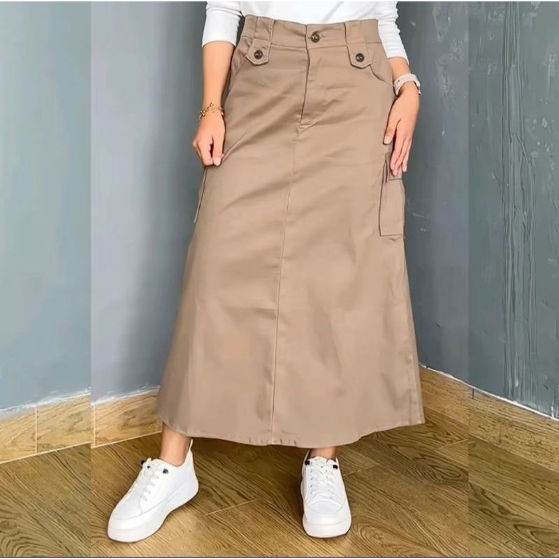Jual ROK CARGO SKIRT WANITA PANJANG KATUN TWILL ROK CARGO KOREAN STYLE ...