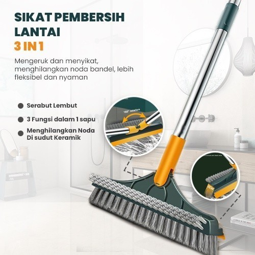 Jual Sikat Lantai 3 In 1 Gagang Panjang Toilet Kamar Mandi Wiper Sapu