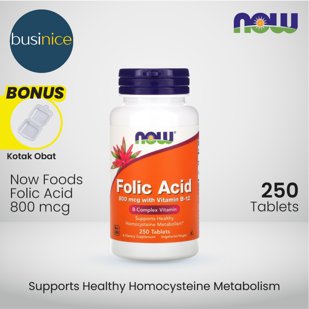 Jual Now Foods Folic Acid 800mcg With Vitamin B12 250 Tablets Vitamin ...