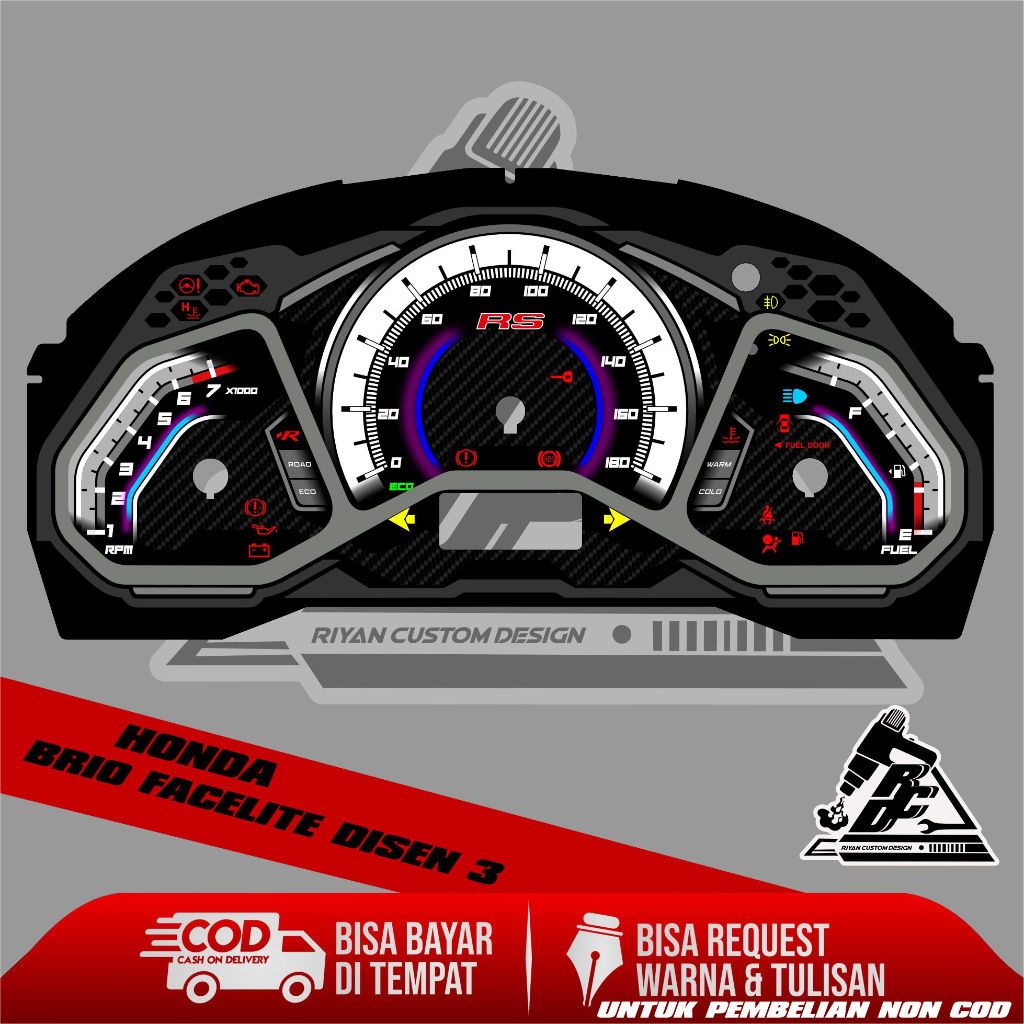 Jual papan speedometer custom brio facelite disen 3 panel spido meter