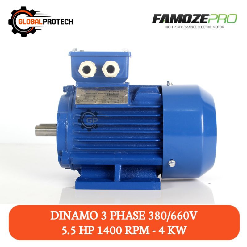 Dinamo Penggerak 3 Phase 5,5 HP 1400 RPM Famoze Pro 5.5 PK 4 KW 380/660V Elektro Motor Tembaga Murni Full Tipe Y3 Penggerak Mesin Disel Kompresor Dll