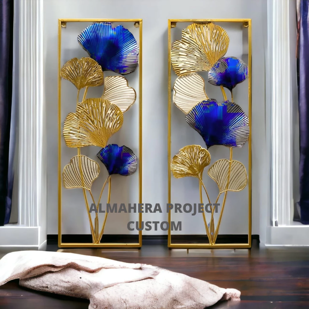 Almahera project terlaris premium walldecor hiasan dinding frame metal gold daun leaf