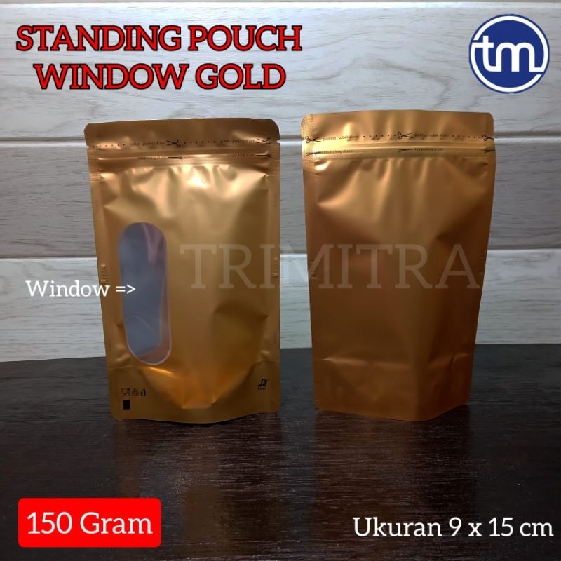 Jual KPACK 150Z STANDING POUCH WINDOW GOLD EMAS KEMASAN SNACK BUBUK ...