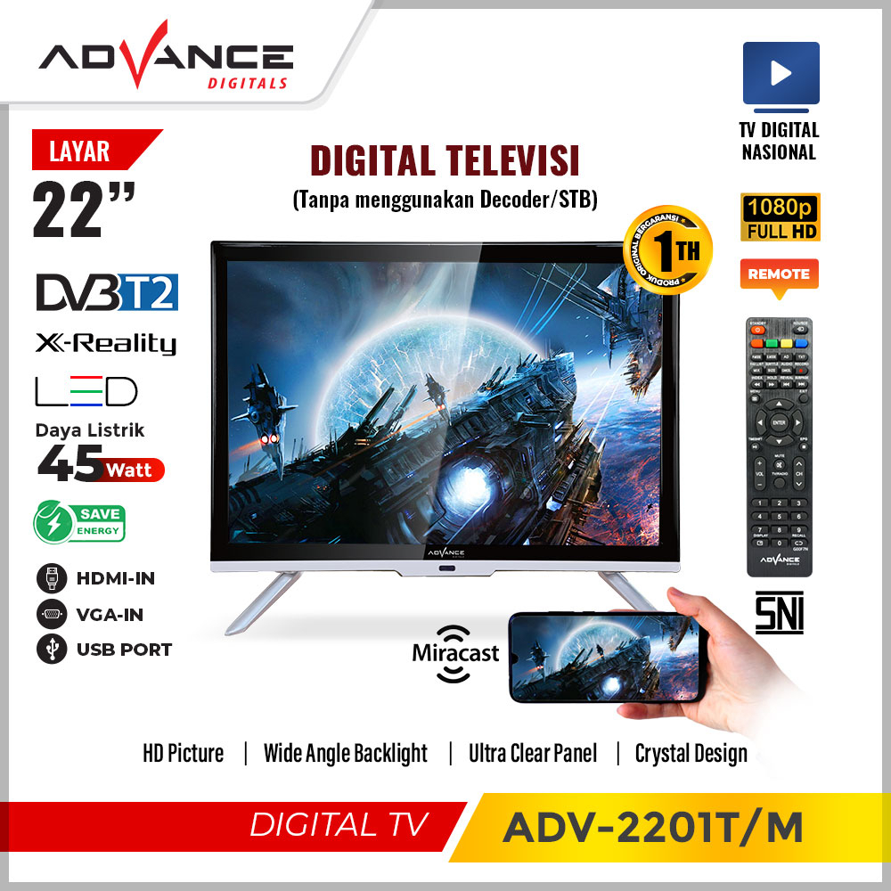 Jual Advance Televisi Led Digital TV HD 22 inch Crystal Design FULL HD ...