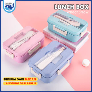 Paus Biru Medan - Lunch Box Set Kotak Bekal Makan 1000ml 4 In 1 Dengan Sendok Tempat Makan