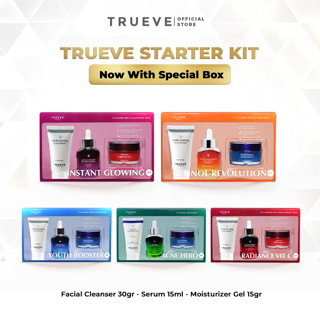 Jual [FULL SIZE + BOX 3 PCS] TRUEVE Starter Kit Serum, Moisturizer