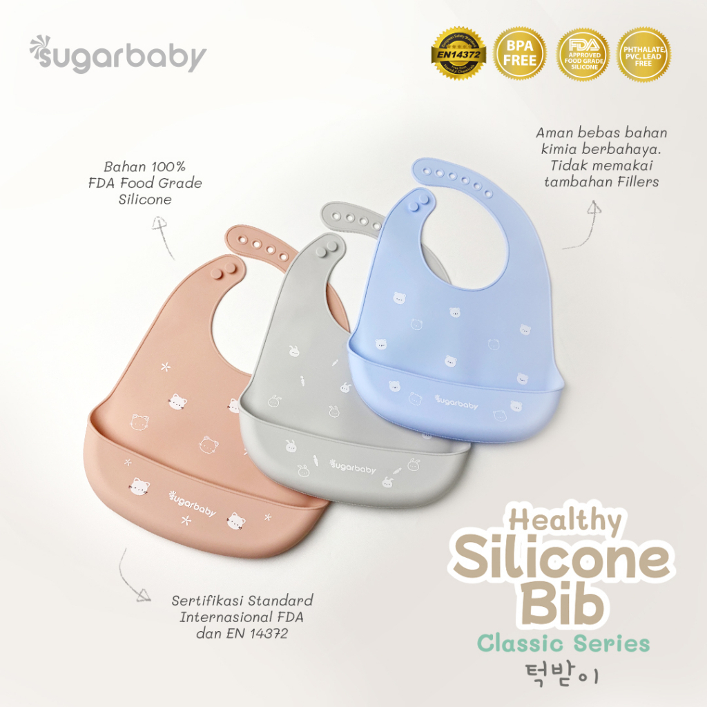 Jual Celemek Makan Anak Bayi Silicone Sugar Baby Premium Silicon Bib (K ...